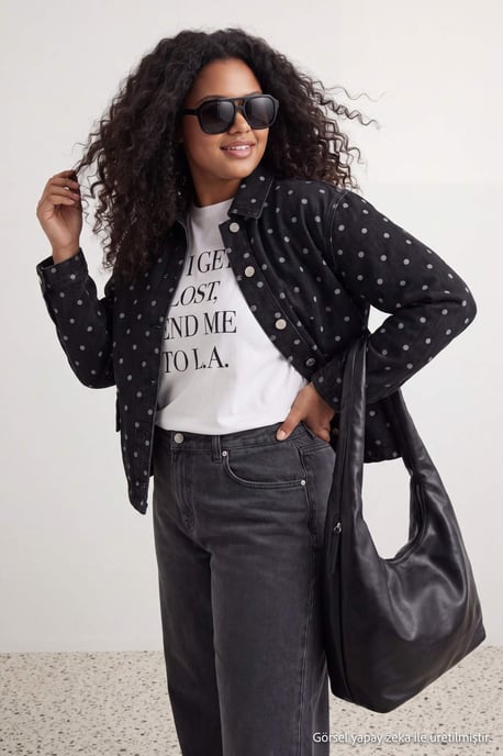 Trendyol Curve Damen Grau Gepunktet Lang, Oversize Große Größen Blazer - Image 1