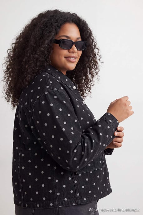 Trendyol Curve Damen Grau Gepunktet Lang, Oversize Große Größen Blazer - Image 6