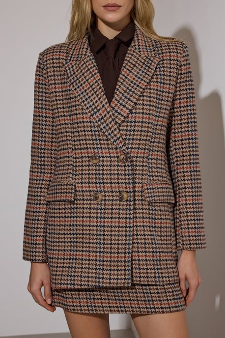 TRENDYOLMİLLA Damen Braun Kariert Lang Regular Fit Blazer - Image 2