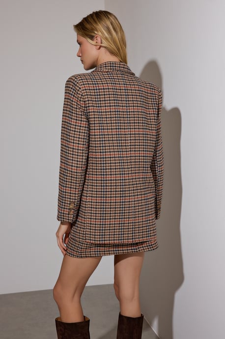 TRENDYOLMİLLA Damen Braun Kariert Lang Regular Fit Blazer - Image 3