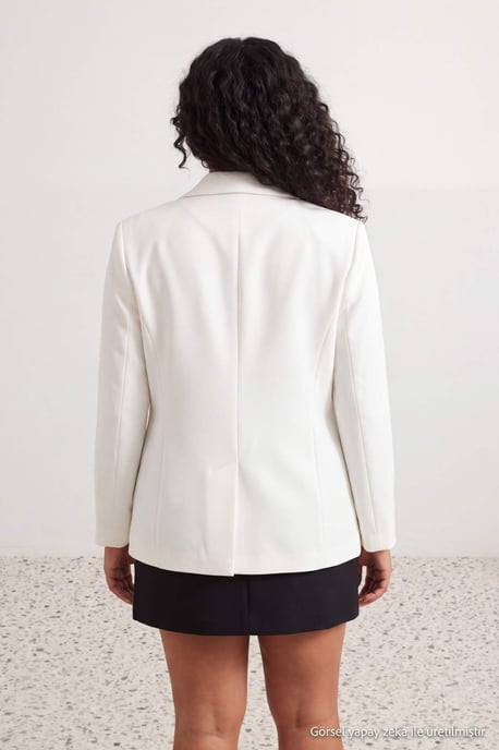 Trendyol Curve Damen Ecru Einfarbig Lang Tailliert Große Größen Blazer - Image 2