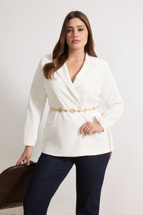 Trendyol Curve Damen Ecru Einfarbig Lang Oversize Große Größen Blazer - Image 1