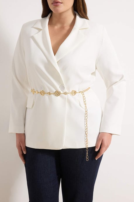 Trendyol Curve Damen Ecru Einfarbig Lang Oversize Große Größen Blazer - Image 2