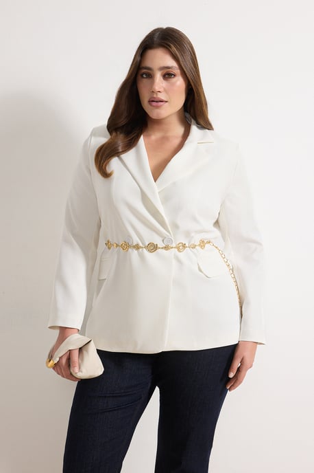 Trendyol Curve Damen Ecru Einfarbig Lang Oversize Große Größen Blazer - Image 6