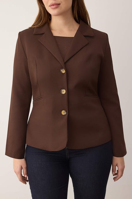 Trendyol Curve Damen Braun Einfarbig Lang Tailliert Große Größen Blazer - Image 2