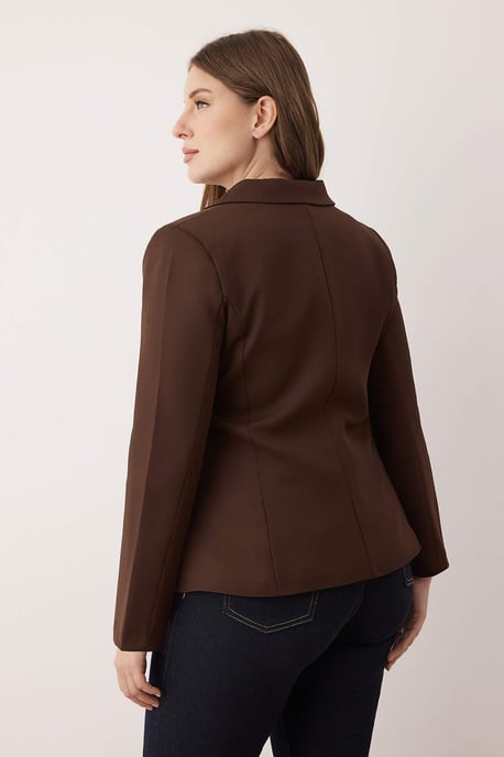 Trendyol Curve Damen Braun Einfarbig Lang Tailliert Große Größen Blazer - Image 3