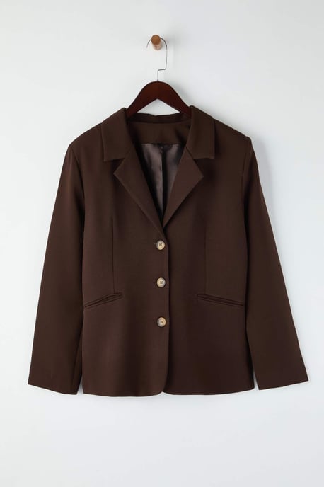 Trendyol Curve Damen Braun Einfarbig Lang Tailliert Große Größen Blazer - Image 4