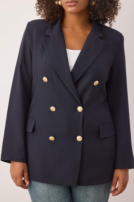 Trendyol Curve Damen Dunkelblau Einfarbig Lang Tailliert Große Größen Blazer - Image 2