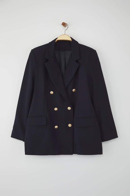 Trendyol Curve Damen Dunkelblau Einfarbig Lang Tailliert Große Größen Blazer - Image 4