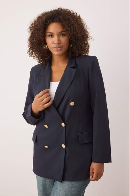 Trendyol Curve Damen Dunkelblau Einfarbig Lang Tailliert Große Größen Blazer - Image 6