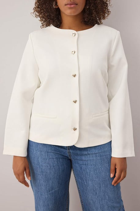 Trendyol Curve Damen Ecru Einfarbig Lang Regular Fit Große Größen Blazer - Image 2