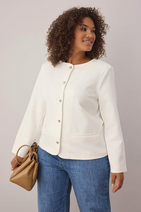 Trendyol Curve Damen Ecru Einfarbig Lang Regular Fit Große Größen Blazer - Image 6