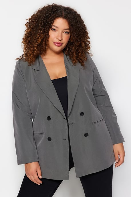 Trendyol Curve Damen Grau Einfarbig Lang Oversize Große Größen Blazer - Image 1