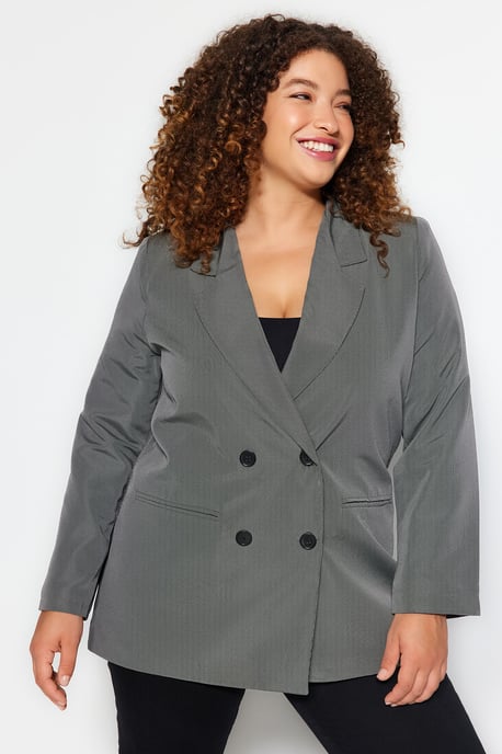 Trendyol Curve Damen Grau Einfarbig Lang Oversize Große Größen Blazer - Image 2
