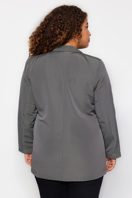 Trendyol Curve Damen Grau Einfarbig Lang Oversize Große Größen Blazer - Image 4