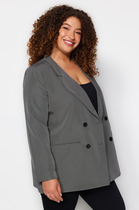 Trendyol Curve Damen Grau Einfarbig Lang Oversize Große Größen Blazer - Image 6