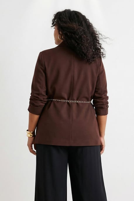 Trendyol Curve Damen Braun Einfarbig Lang Oversize Große Größen Blazer - Image 2