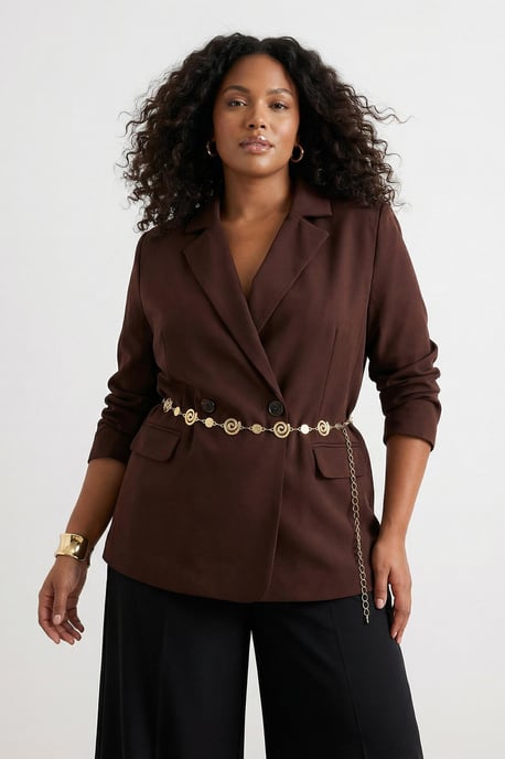 Trendyol Curve Damen Braun Einfarbig Lang Oversize Große Größen Blazer - Image 3