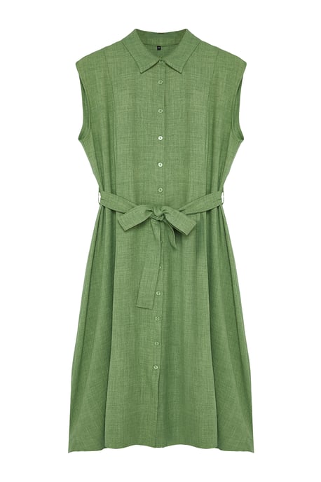 Trendyol Curve Damen Grün Einfarbig Midi Kurz Casual A-Linie Große Größen Kleid - Image 3