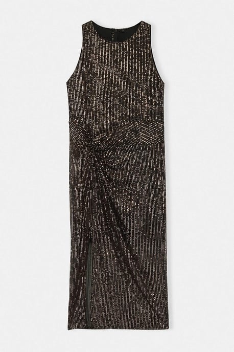 Trendyol Curve Damen Goldfarben Einfarbig Midi Ärmellos Elegant/Abend Gerade Große Größen Kleid - Image 3