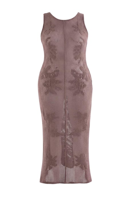 Trendyol Curve Damen Beige Geblümt Midi Ärmellos Bodycon Große Größen Kleid - Image 3