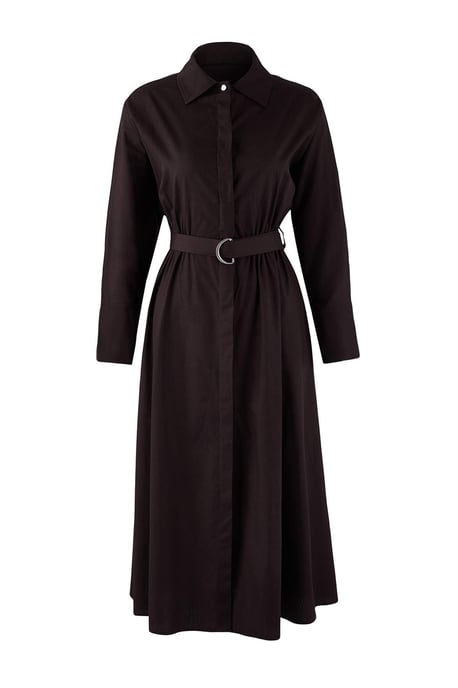 TRENDYOLMİLLA Damen Braun Einfarbig Midi Lang Casual Hemdblusenkleid Kleider - Image 5