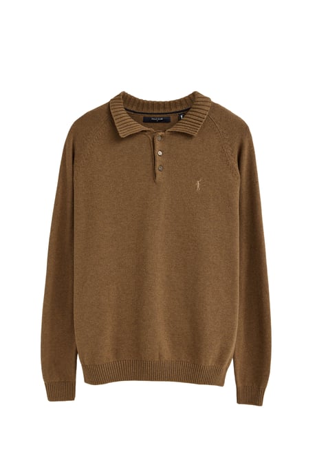 Pullover aus Wollgemisch mit Polokragen und Rigby Go Logo camel meliert - Image 1