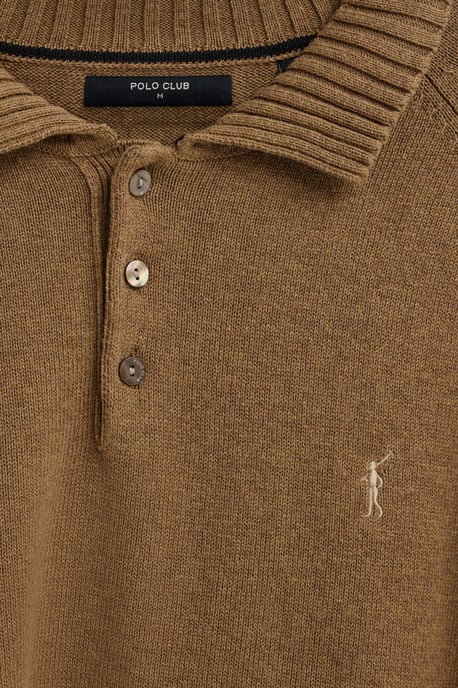 Pullover aus Wollgemisch mit Polokragen und Rigby Go Logo camel meliert - Image 3