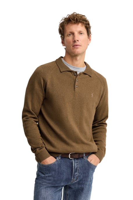 Pullover aus Wollgemisch mit Polokragen und Rigby Go Logo camel meliert - Image 4