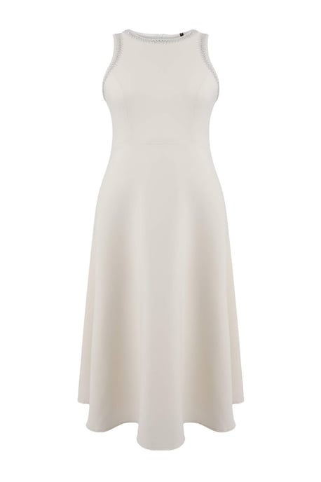 Trendyol Curve Damen Weiß Einfarbig Midi Ärmellos Elegant/Abend A-Linie Große Größen Kleid - Image 2