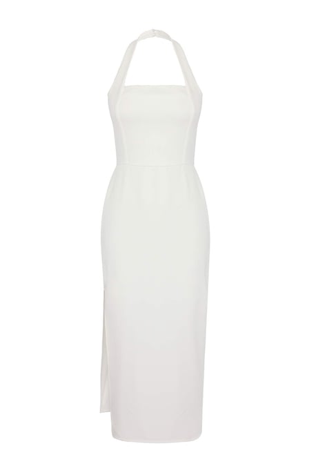 TRENDYOLMİLLA Damen Weiß Einfarbig Midi Ärmellos Elegant/Abend Bodycon Kleider - Image 4