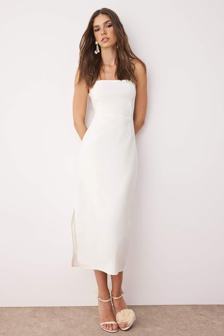 TRENDYOLMİLLA Damen Weiß Einfarbig Midi Ärmellos Elegant/Abend Bodycon Kleider - Image 6