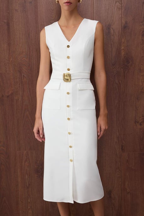 TRENDYOLMİLLA Damen Weiß Einfarbig Midi Ärmellos Abend / Alltag Bodycon Kleider - Image 2