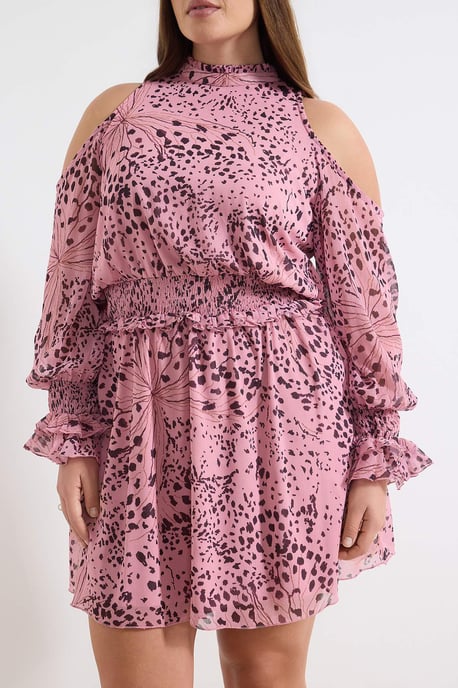 Trendyol Curve Damen Rosa Animal-Print Midi Lang Abend / Alltag A-Linie Große Größen Kleid - Image 2
