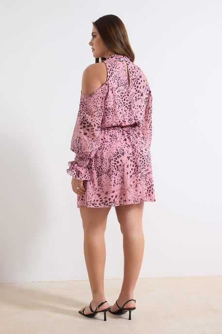 Trendyol Curve Damen Rosa Animal-Print Midi Lang Abend / Alltag A-Linie Große Größen Kleid - Image 3