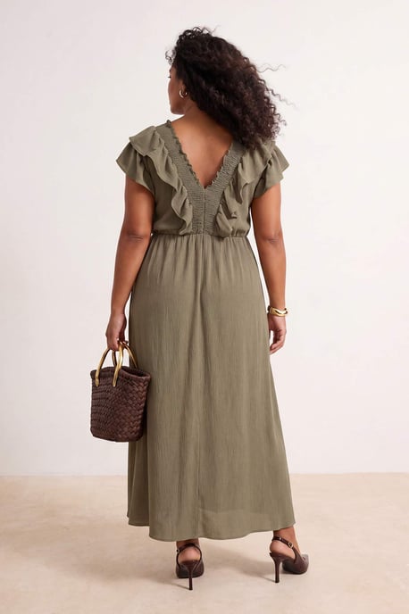Trendyol Curve Damen Khaki Einfarbig Midi Ärmellos Casual A-Linie Große Größen Kleid - Image 3
