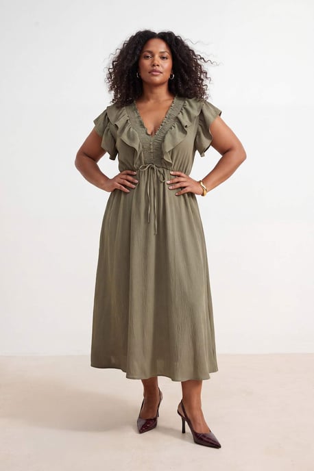 Trendyol Curve Damen Khaki Einfarbig Midi Ärmellos Casual A-Linie Große Größen Kleid - Image 6