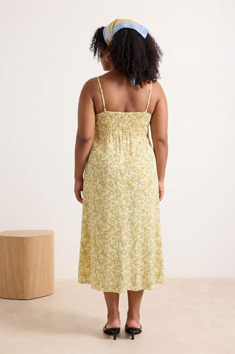 Trendyol Curve Damen Gelb Geblümt Midi Ärmellos Casual A-Linie Große Größen Kleid - Image 2