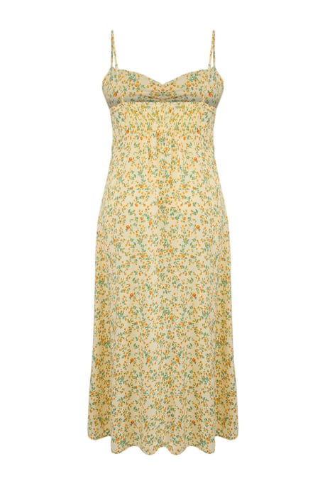 Trendyol Curve Damen Gelb Geblümt Midi Ärmellos Casual A-Linie Große Größen Kleid - Image 5