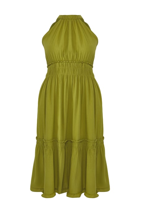Trendyol Curve Damen Khaki Einfarbig Midi Ärmellos Casual A-Linie Große Größen Kleid - Image 4