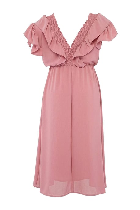 Trendyol Curve Damen Rosa Einfarbig Midi Ärmellos Casual A-Linie Große Größen Kleid - Image 4