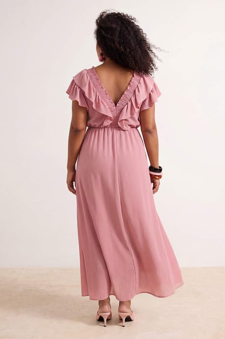 Trendyol Curve Damen Rosa Einfarbig Midi Ärmellos Casual A-Linie Große Größen Kleid - Image 5