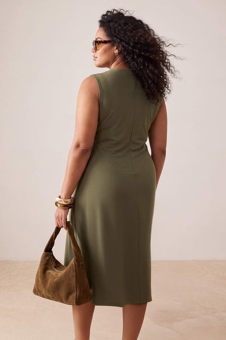 Trendyol Curve Damen Khaki Einfarbig Midi Ärmellos A-Linie Große Größen Kleid - Image 3