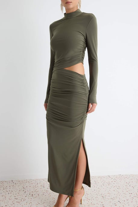 TRENDYOLMİLLA Damen Khaki Einfarbig Midi Lang Elegant/Abend Gerade Kleider - Image 2