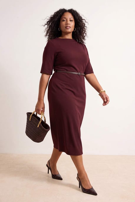 Trendyol Curve Damen Braun Einfarbig Midi Kurz A-Linie Große Größen Kleid - Image 6