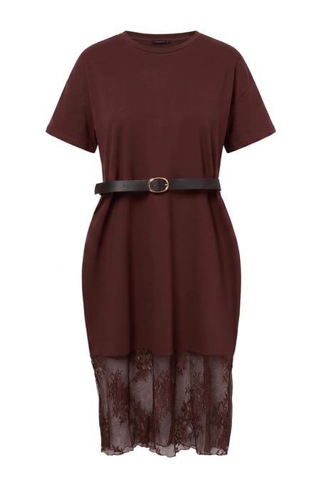 Trendyol Curve Damen Braun Einfarbig Midi Kurz Gerade Große Größen Kleid - Image 3
