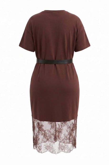 Trendyol Curve Damen Braun Einfarbig Midi Kurz Gerade Große Größen Kleid - Image 5