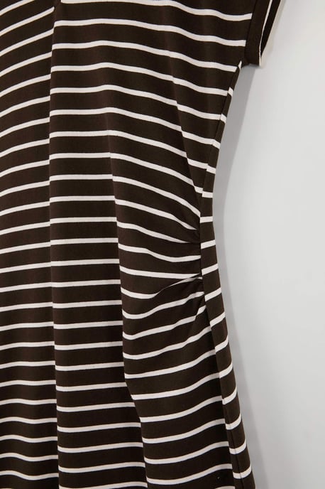 Trendyol Curve Damen Braun Gestreift Midi Kurz Casual A-Linie Große Größen Kleid - Image 3