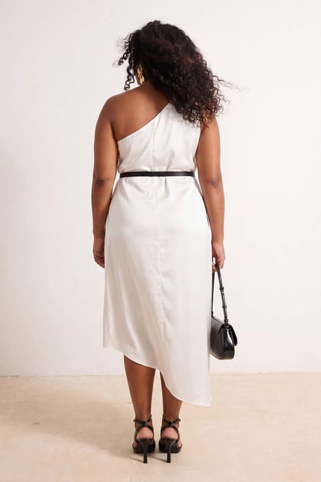 Trendyol Curve Damen Weiß Einfarbig Midi Ärmellos Party A-Linie Große Größen Kleid - Image 3