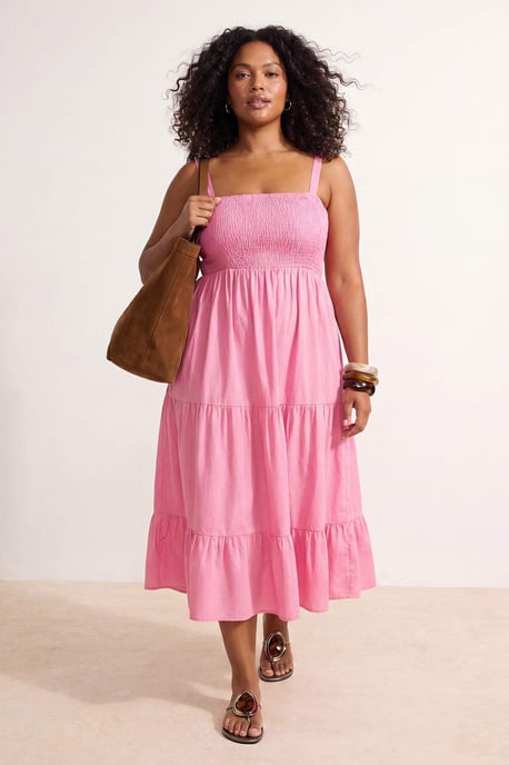 Trendyol Curve Damen Rosa Einfarbig Midi Ärmellos Abend / Alltag Skater Große Größen Kleid - Image 2
